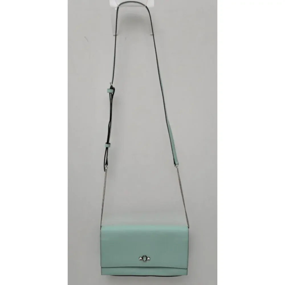 Elegance Paris Genuine Lt Turquoise Crossbody Bag Purse Converts to Clutch NEW